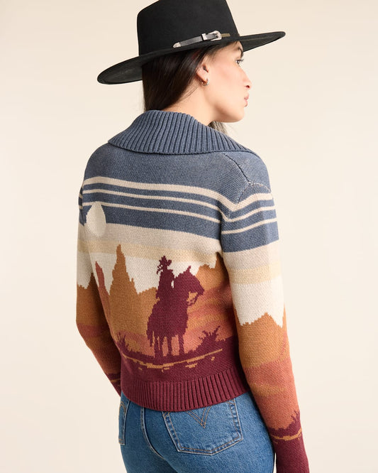 Pendleton Western Scenic Cardigan in Blue/ Rust Multi