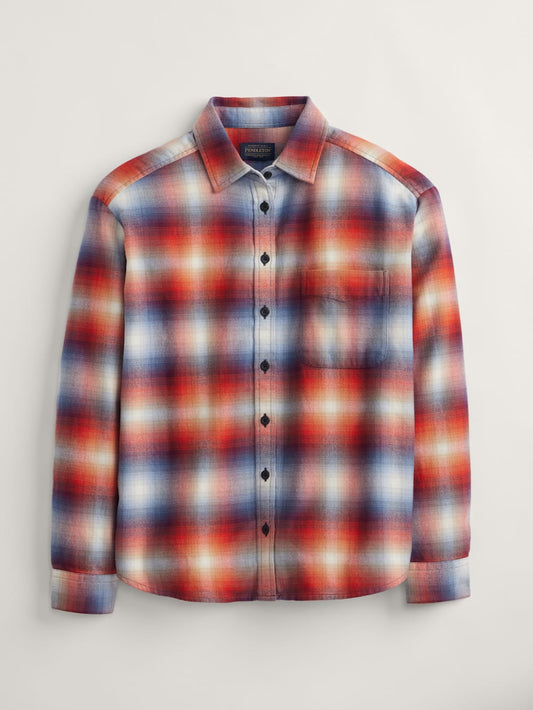 PENDLETON WOMEN'S PLAID BOYFRIEND DOUBLEBRUSHED FLANNEL SHIRT- RUST NAVY OMBRE