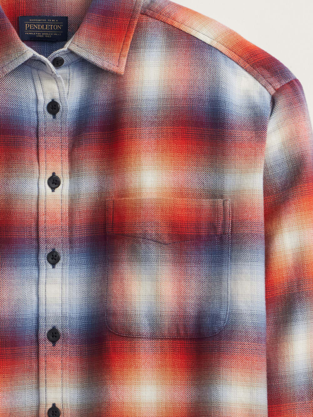 PENDLETON WOMEN'S PLAID BOYFRIEND DOUBLEBRUSHED FLANNEL SHIRT- RUST NAVY OMBRE