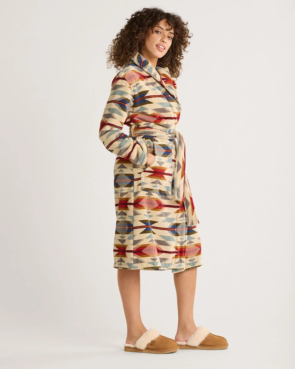 PENDLETON WOMEN'S WYETH TRAIL OATMEAL COTTON TERRY VELOUR BATHROBE