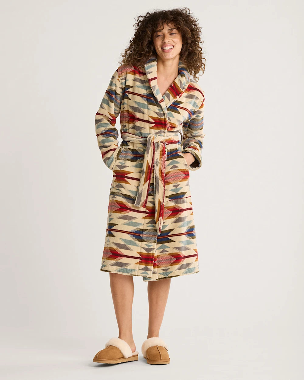 PENDLETON WOMEN'S WYETH TRAIL OATMEAL COTTON TERRY VELOUR BATHROBE
