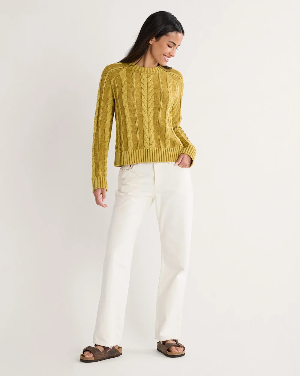 PENDLETON WOMEN'S COTTON CABLE SWEATER- SAGE