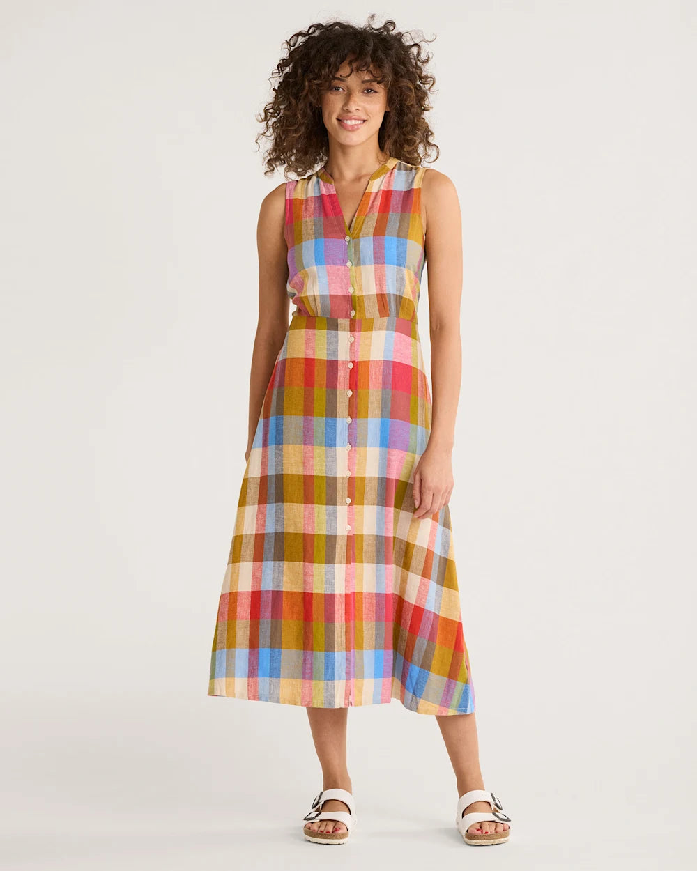 WOMEN'S PENDLETON LANA SLEEVELESS LINEN DRESS PLAID MULTI