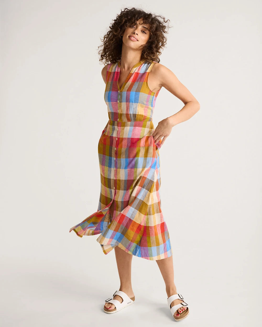 WOMEN'S PENDLETON LANA SLEEVELESS LINEN DRESS PLAID MULTI