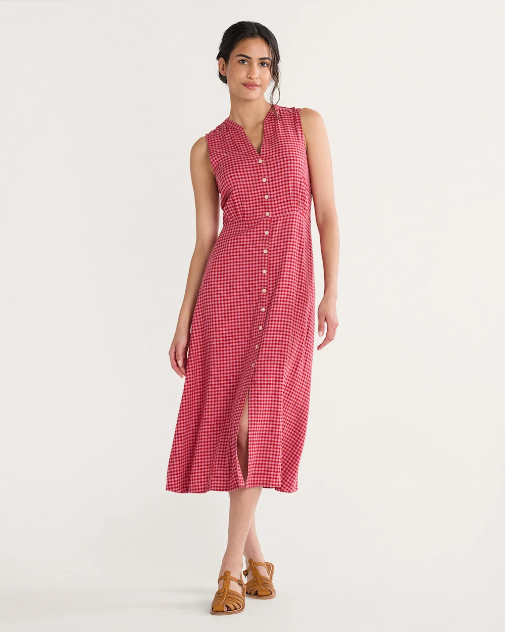 WOMEN'S PENDLETON LANA SLEEVELESS LINEN DRESS PINK CHECK