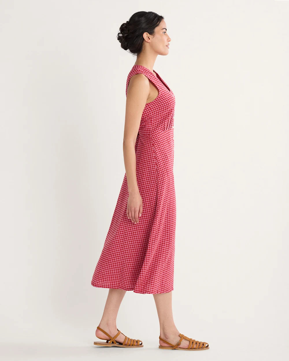 WOMEN'S PENDLETON LANA SLEEVELESS LINEN DRESS PINK CHECK