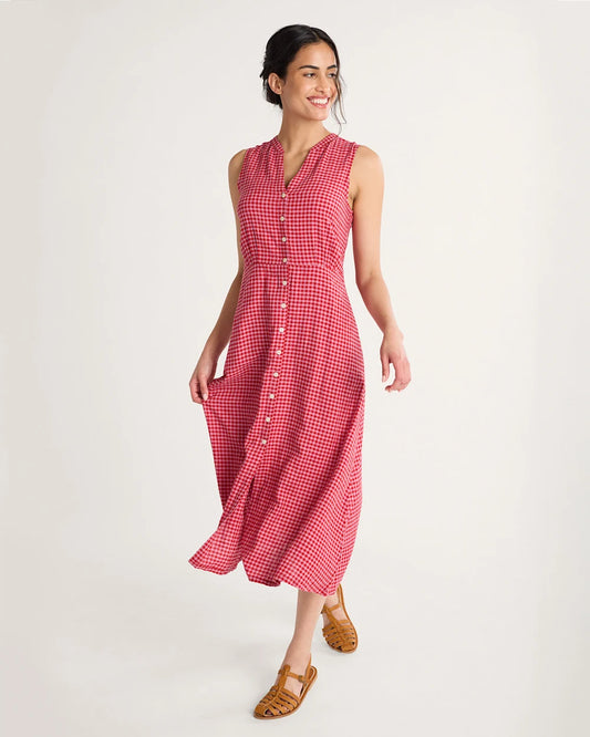 WOMEN'S PENDLETON LANA SLEEVELESS LINEN DRESS PINK CHECK