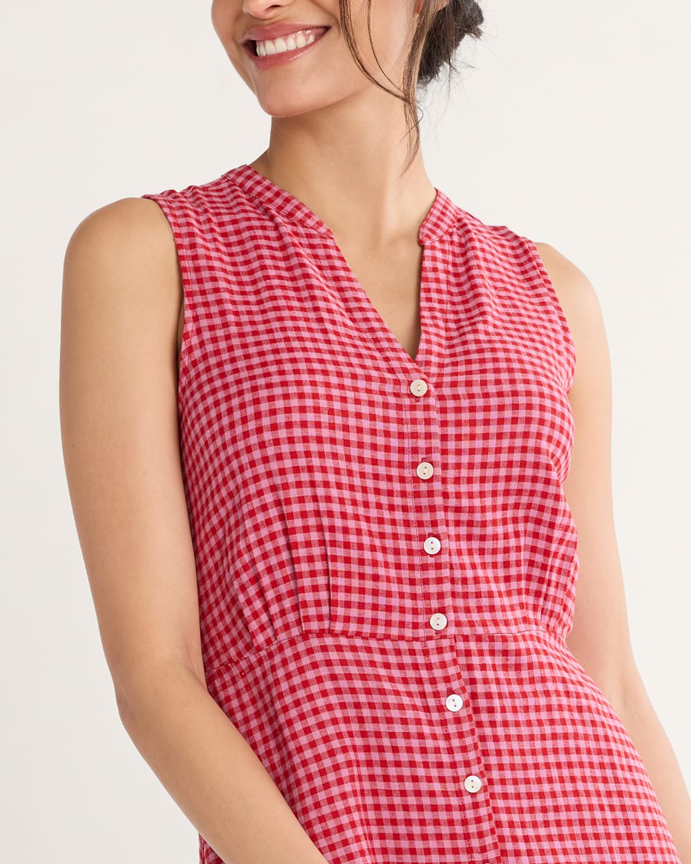WOMEN'S PENDLETON LANA SLEEVELESS LINEN DRESS PINK CHECK