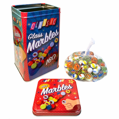 160 Marbles in a Tin Box