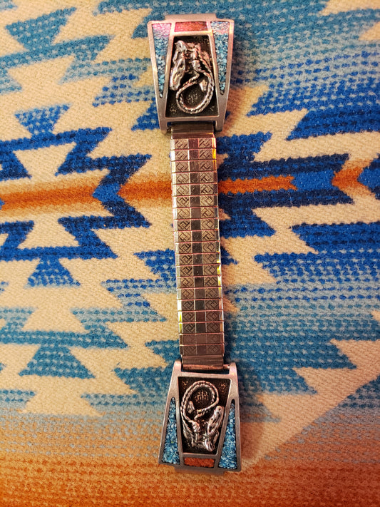 Navajo Turquoise and Coral Chip men's watch band
