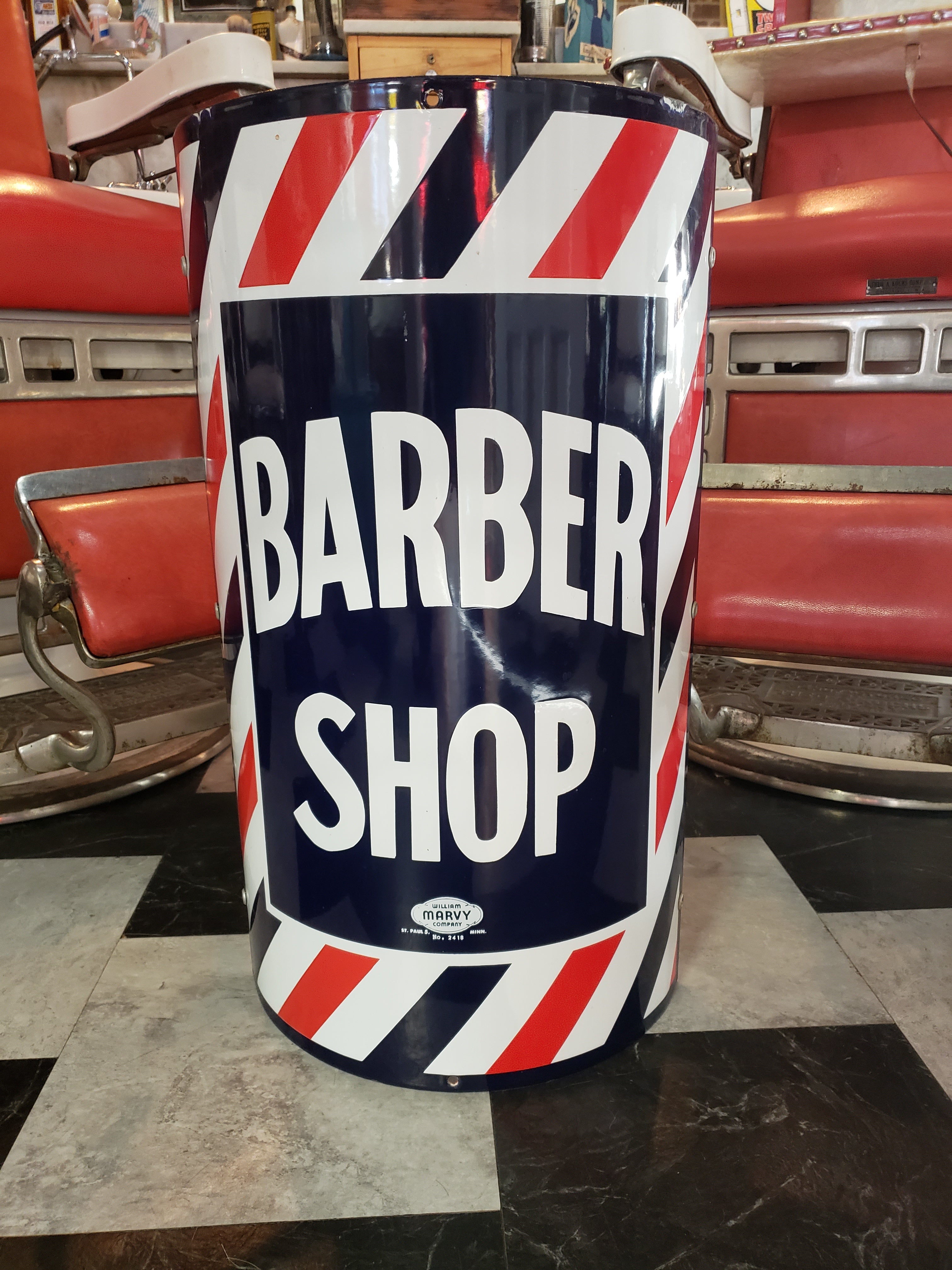 Original Curved Porcelain Barbershop Sign