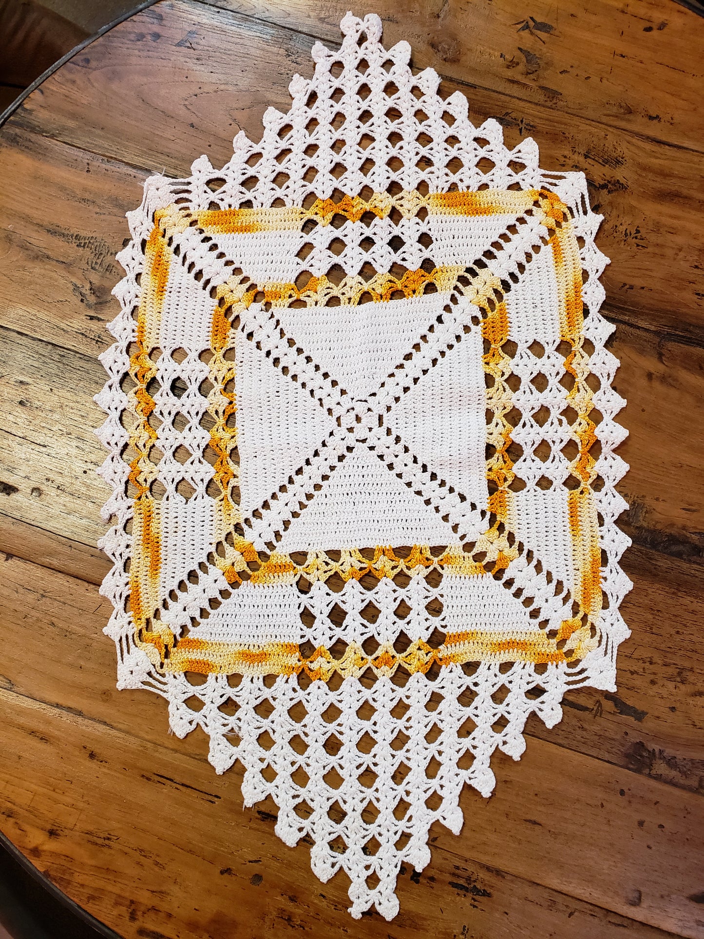 White and Yellow Orange Variegated doily