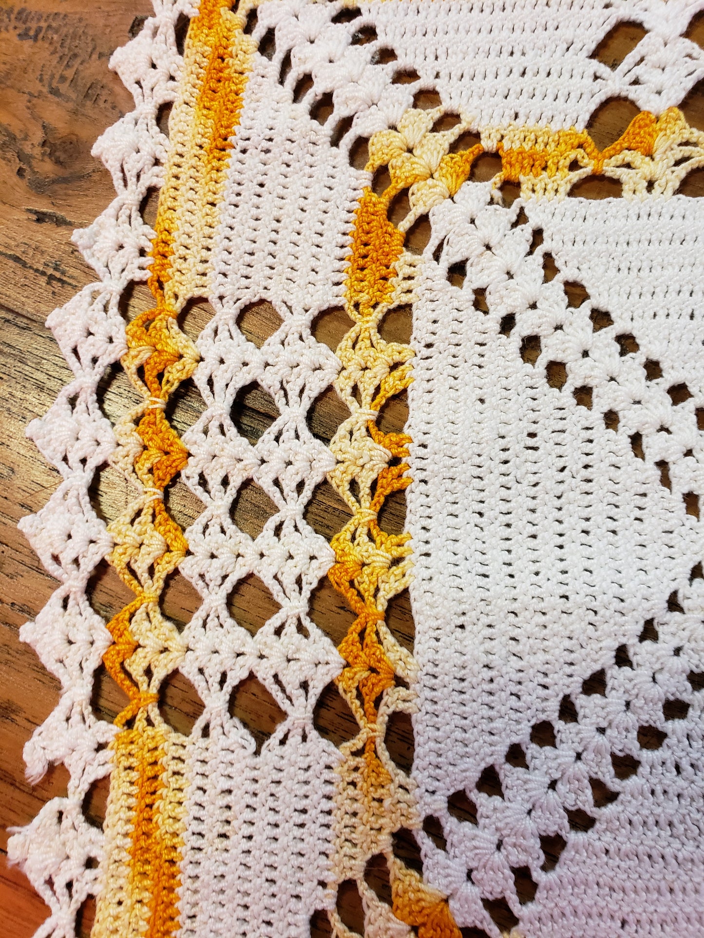 White and Yellow Orange Variegated doily