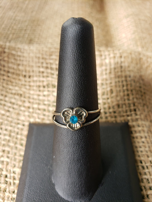 Sterling Ring with Blue Rhinestone size 7