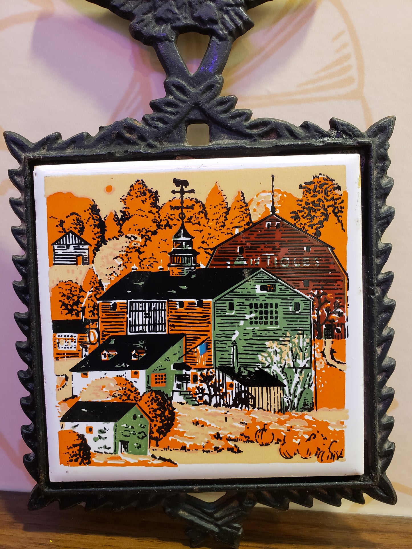 Farm Scene Cast Iron Trivet with Porcelain Tile