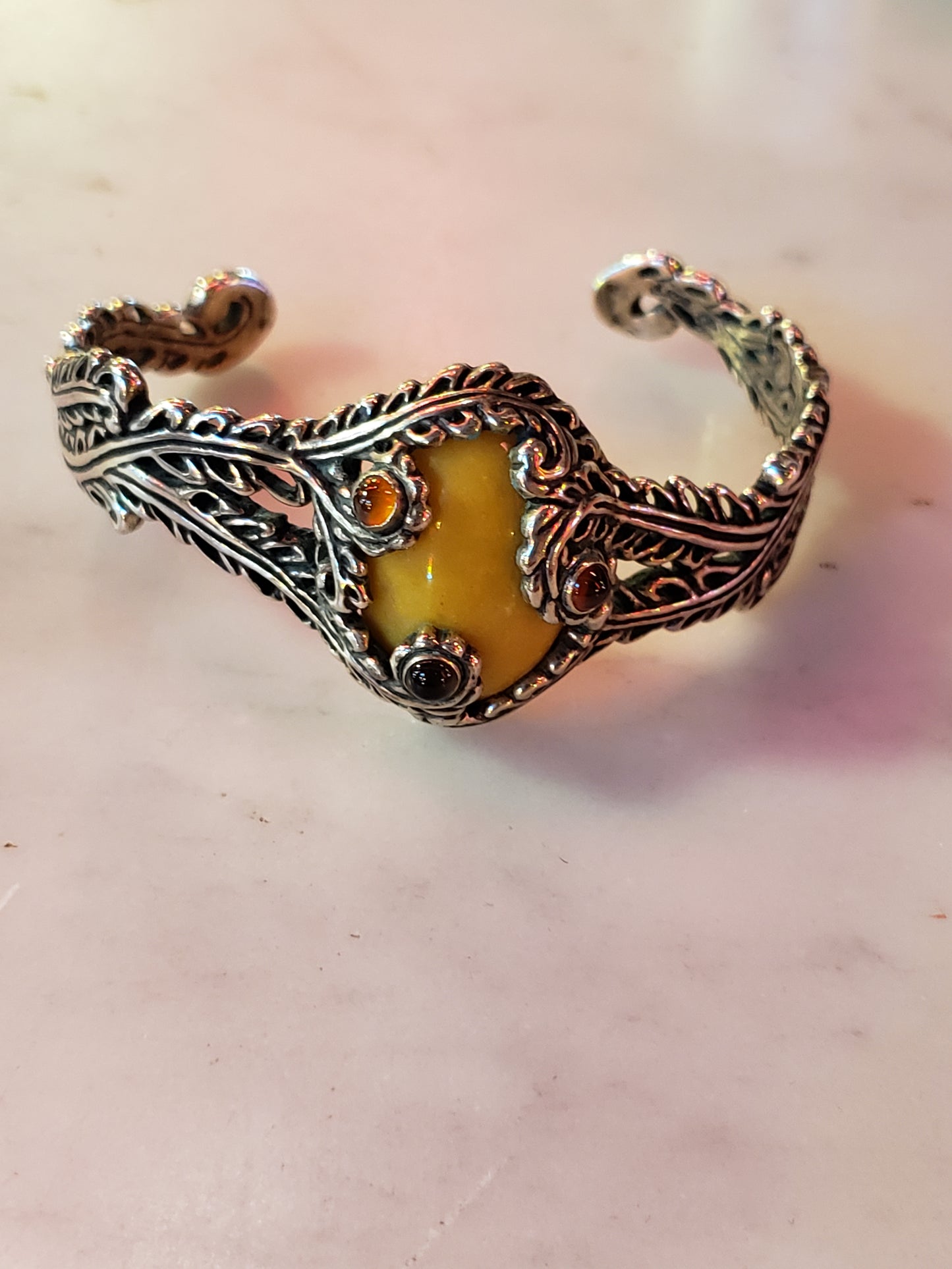 Carolyn Pollack Yellow Quartzite, Hessonite Garnet & Smoky Quartz Sterling Cuff Bracelet