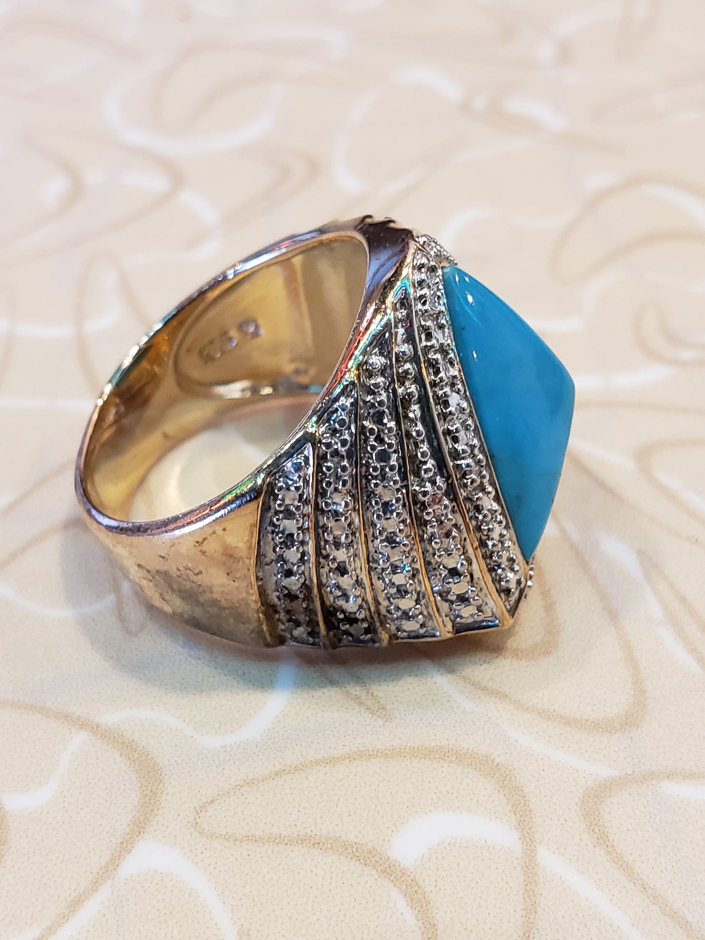 .925 Sterling Triangle Turquoise ring size 9.5
