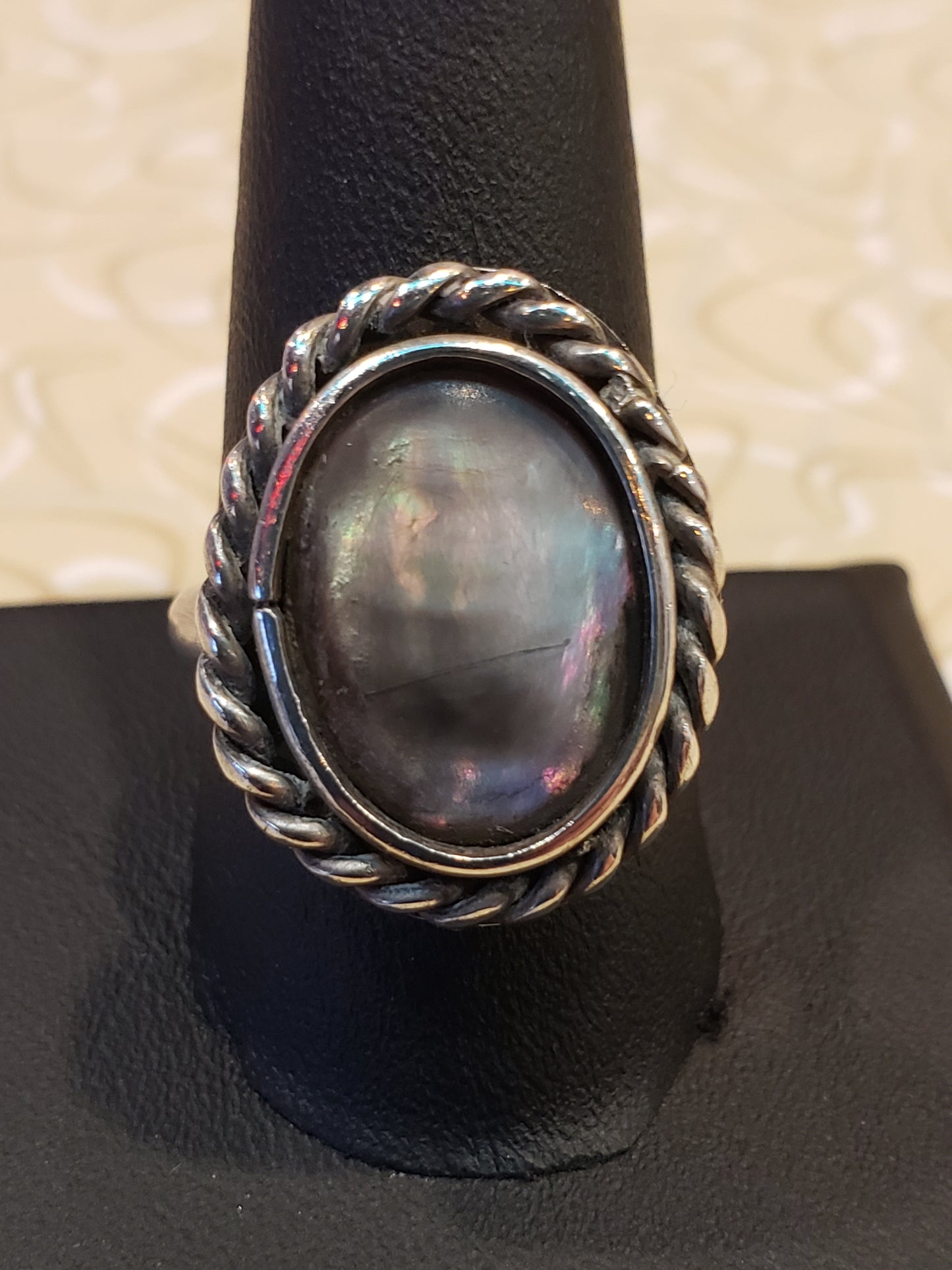 Sterling ring with shell cabochon, size 9.5