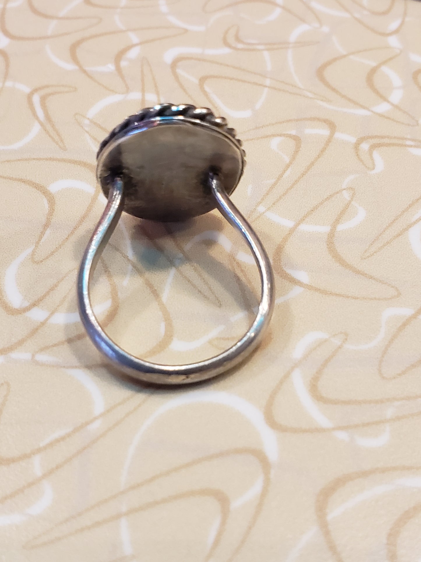 Sterling ring with shell cabochon, size 9.5