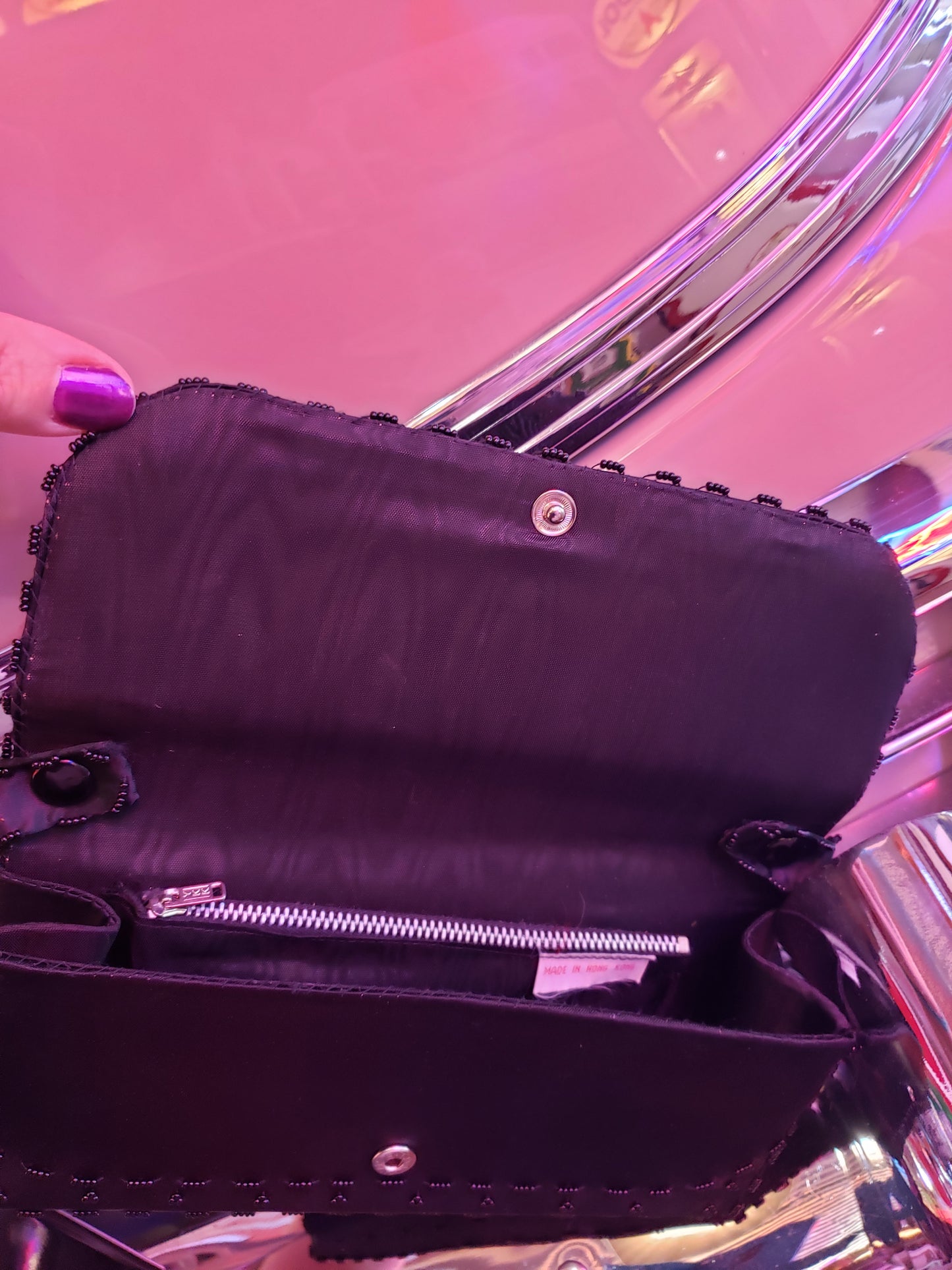 Black Satin Beaded Clutch