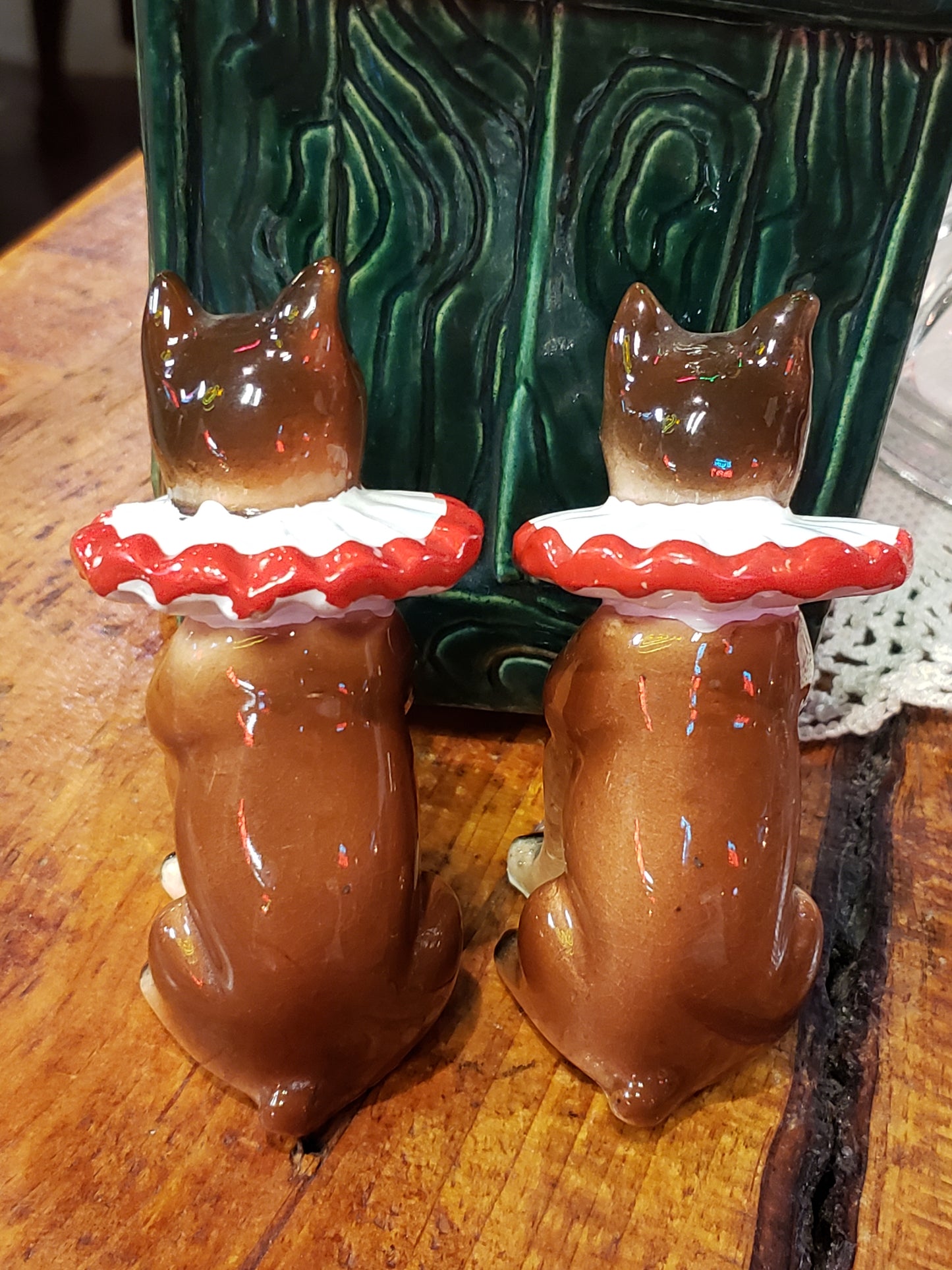 Pair of Boxer Dog figurines with frilled collars