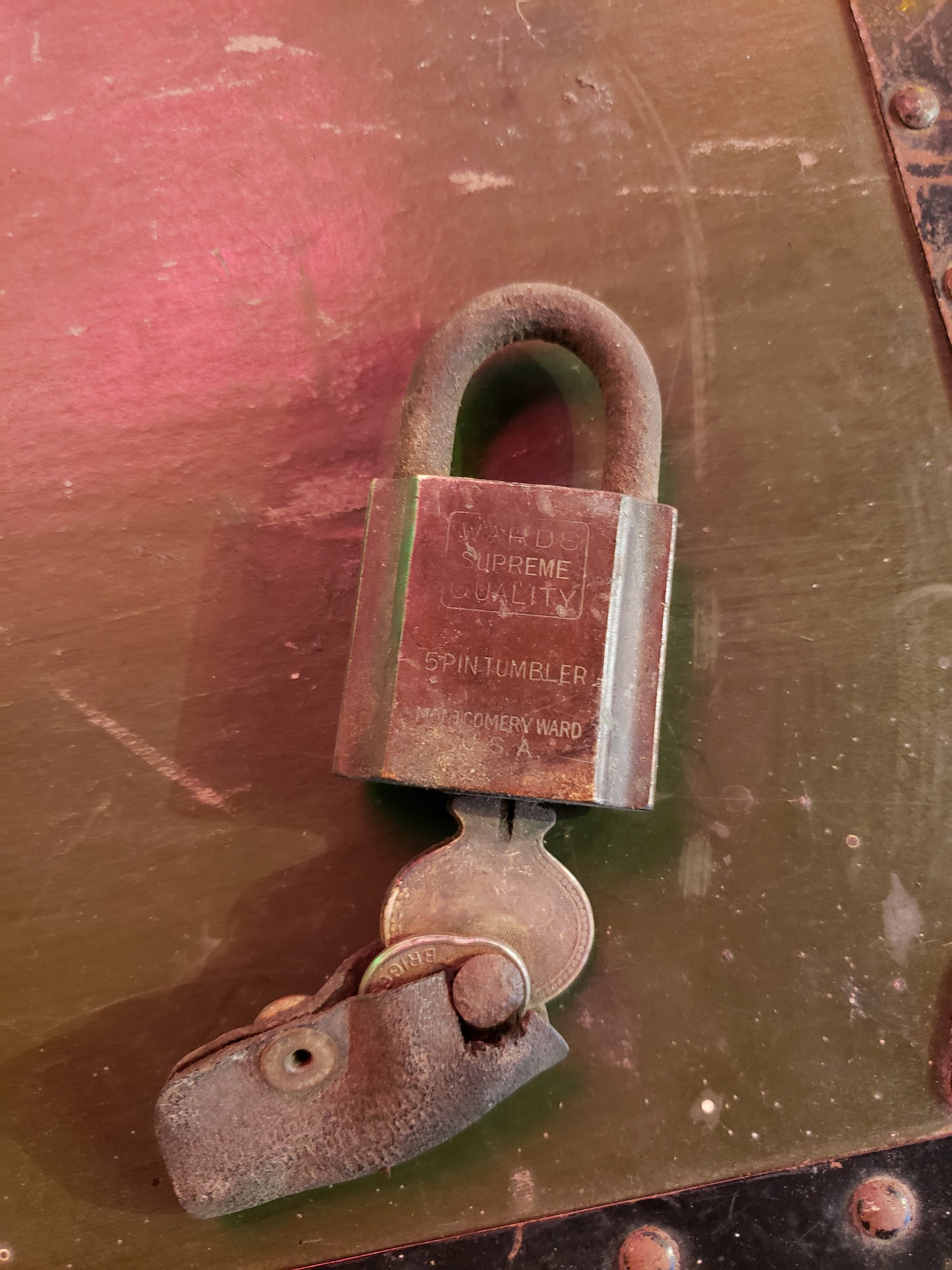 Montgomery Wards Vintage Lock and Key with leather fob