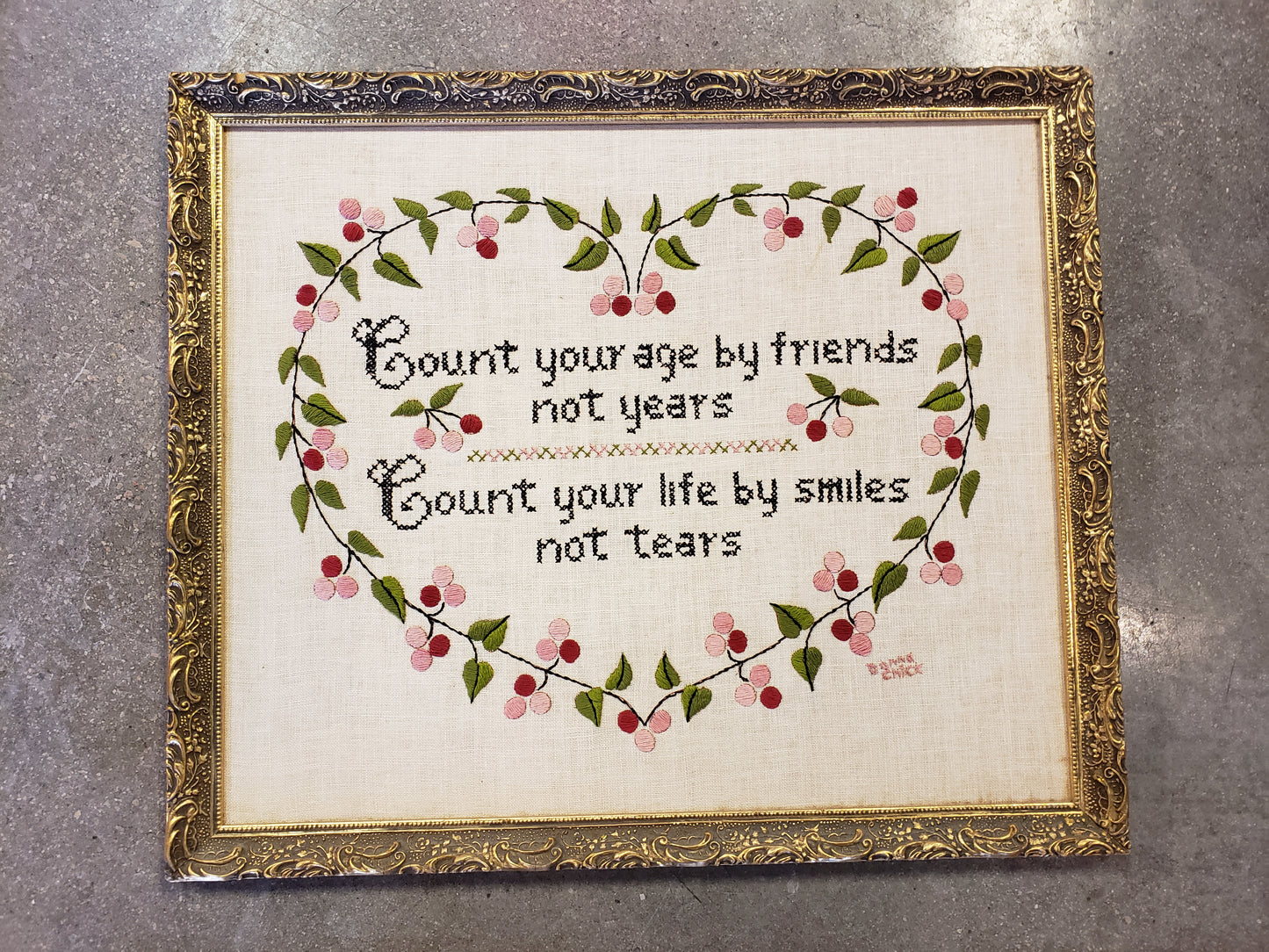 Count your age by friends embroidered picture