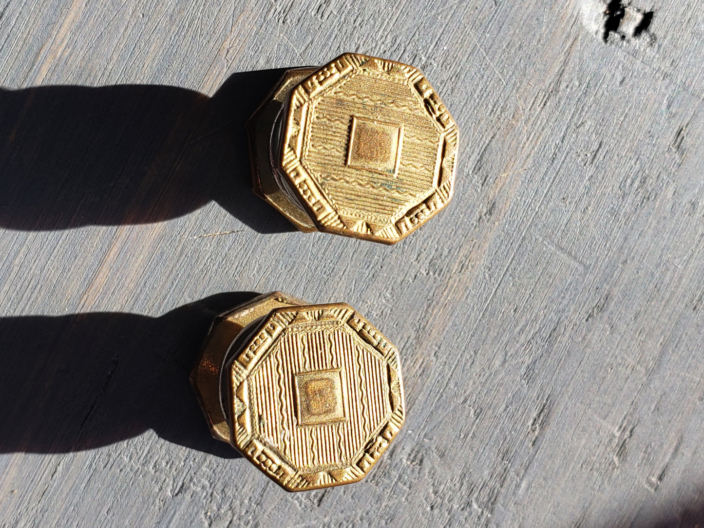 1920s Snap Cuff Links Brass Hexagon