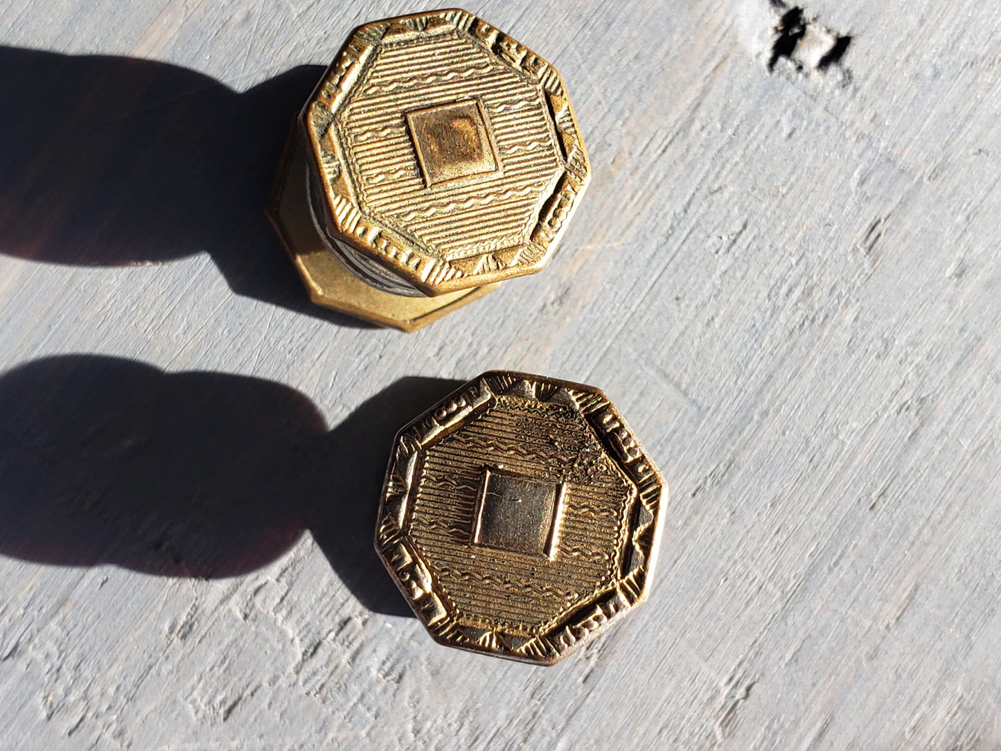 1920s Snap Cuff Links Brass Hexagon