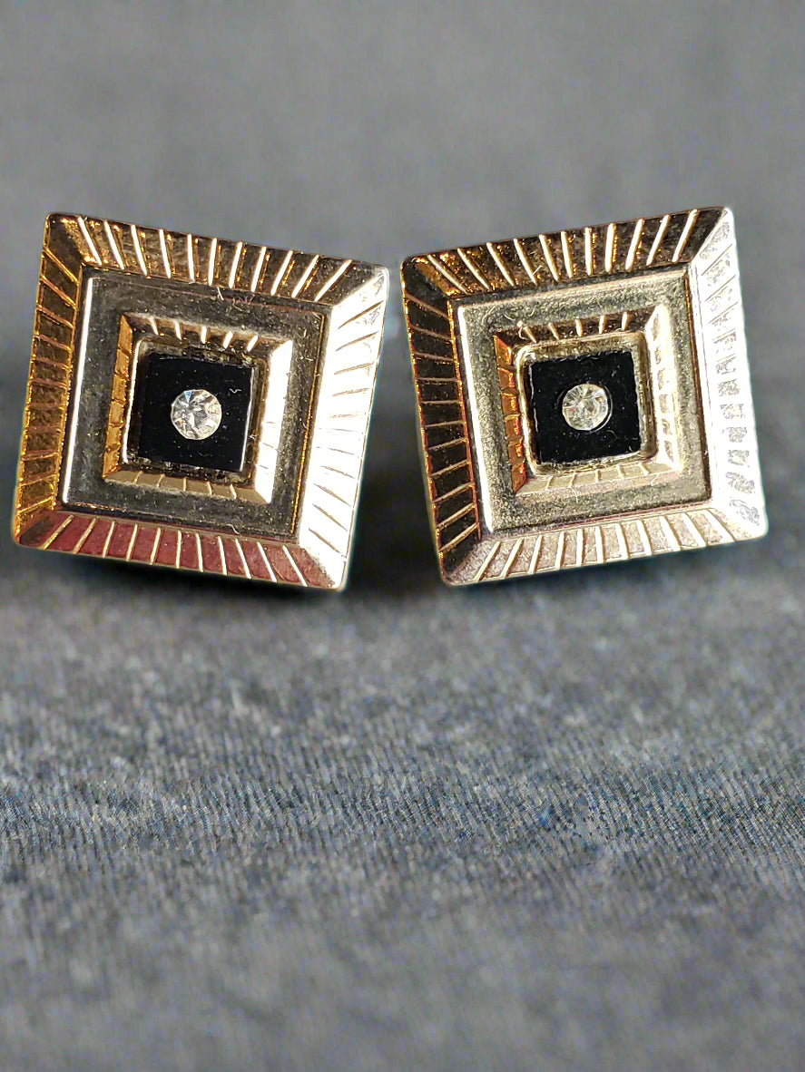 Square vintage cuff links with rhinestones