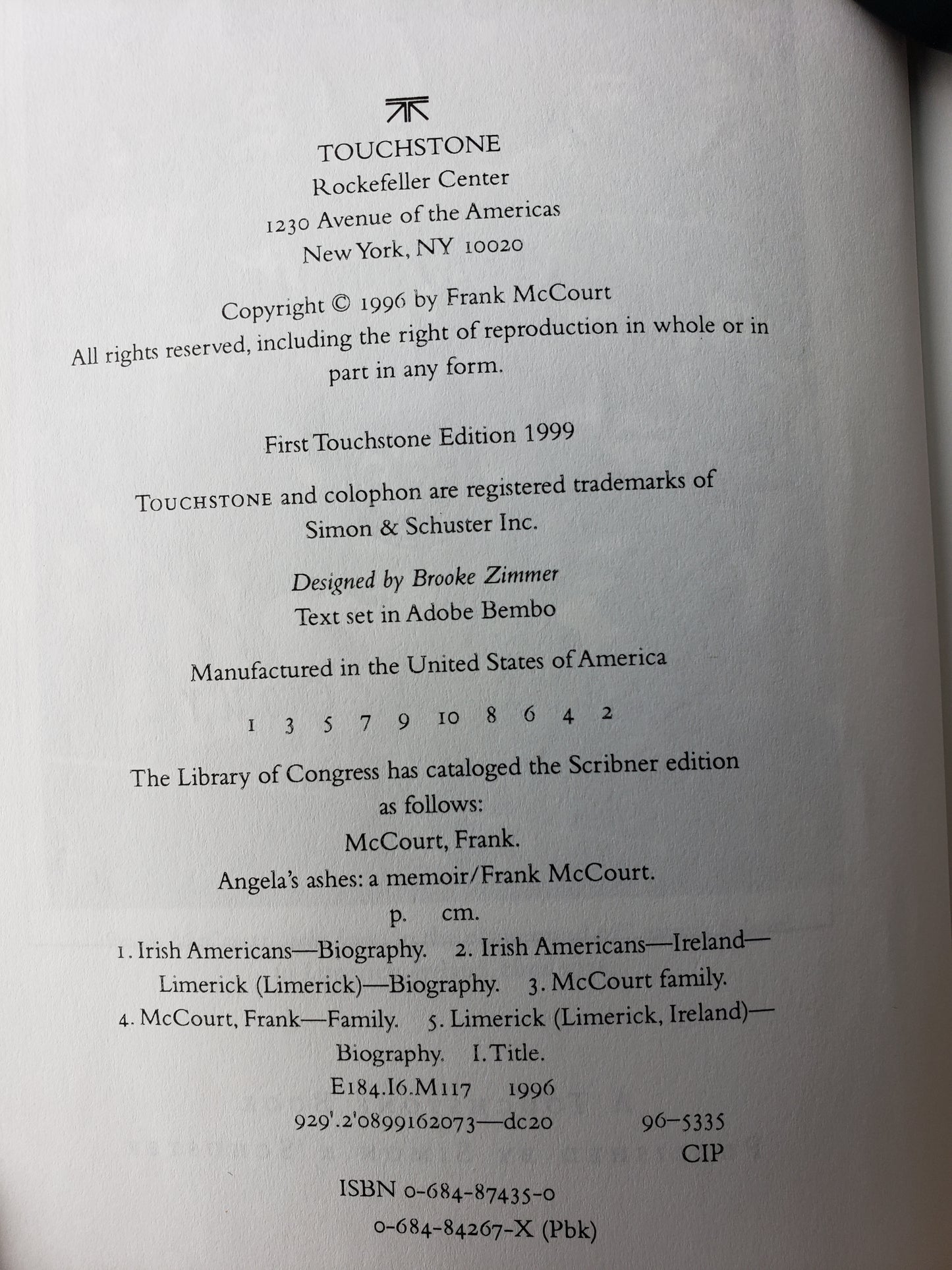Angelas Ashes by Frank McCourt