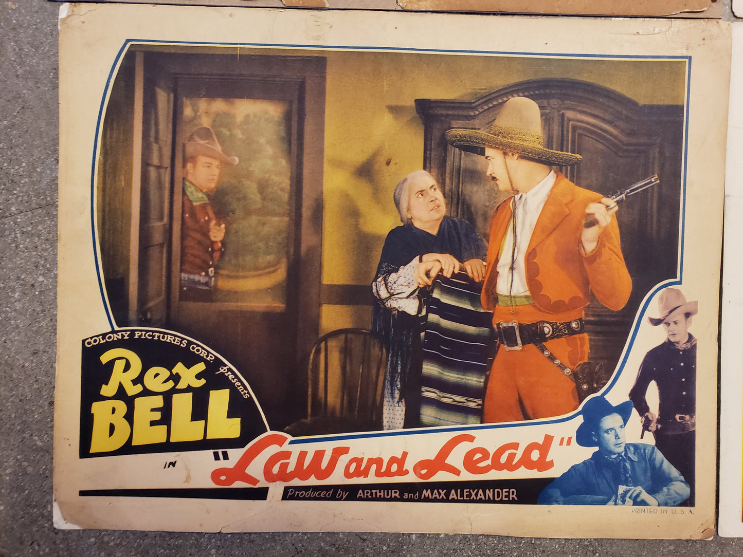Set of 4 Vintage Western Movie Lobby Cards (Ken Maynard, Rex Bell, Whip Wilson, and Lash La Rue)