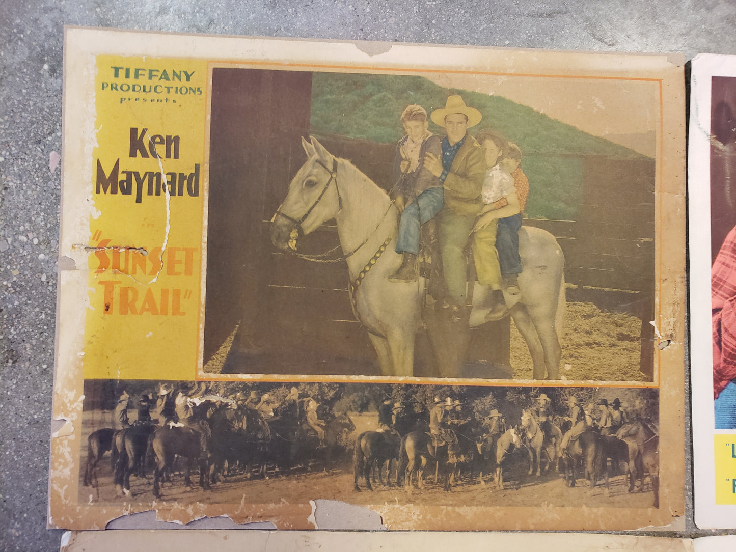 Set of 4 Vintage Western Movie Lobby Cards (Ken Maynard, Rex Bell, Whip Wilson, and Lash La Rue)