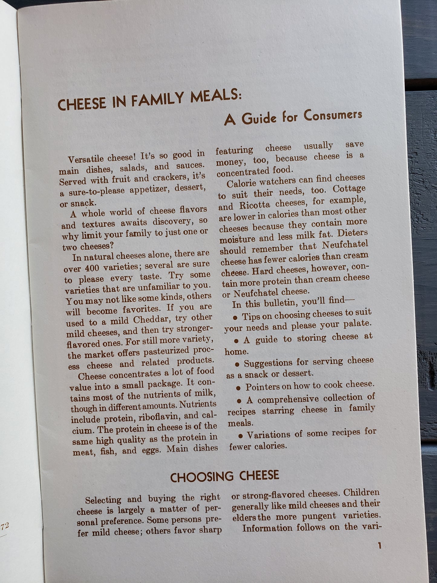 Cheese in Family Meals cookbook