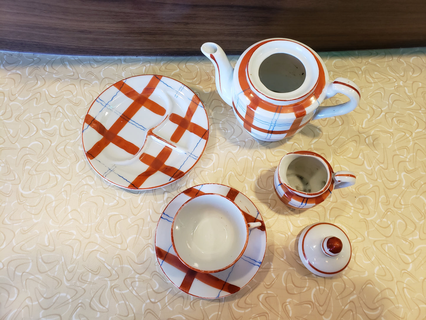 White plaid mini tea for one (Japan)