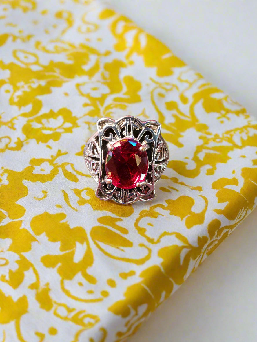 .925 Filigree and red stone ring size 7
