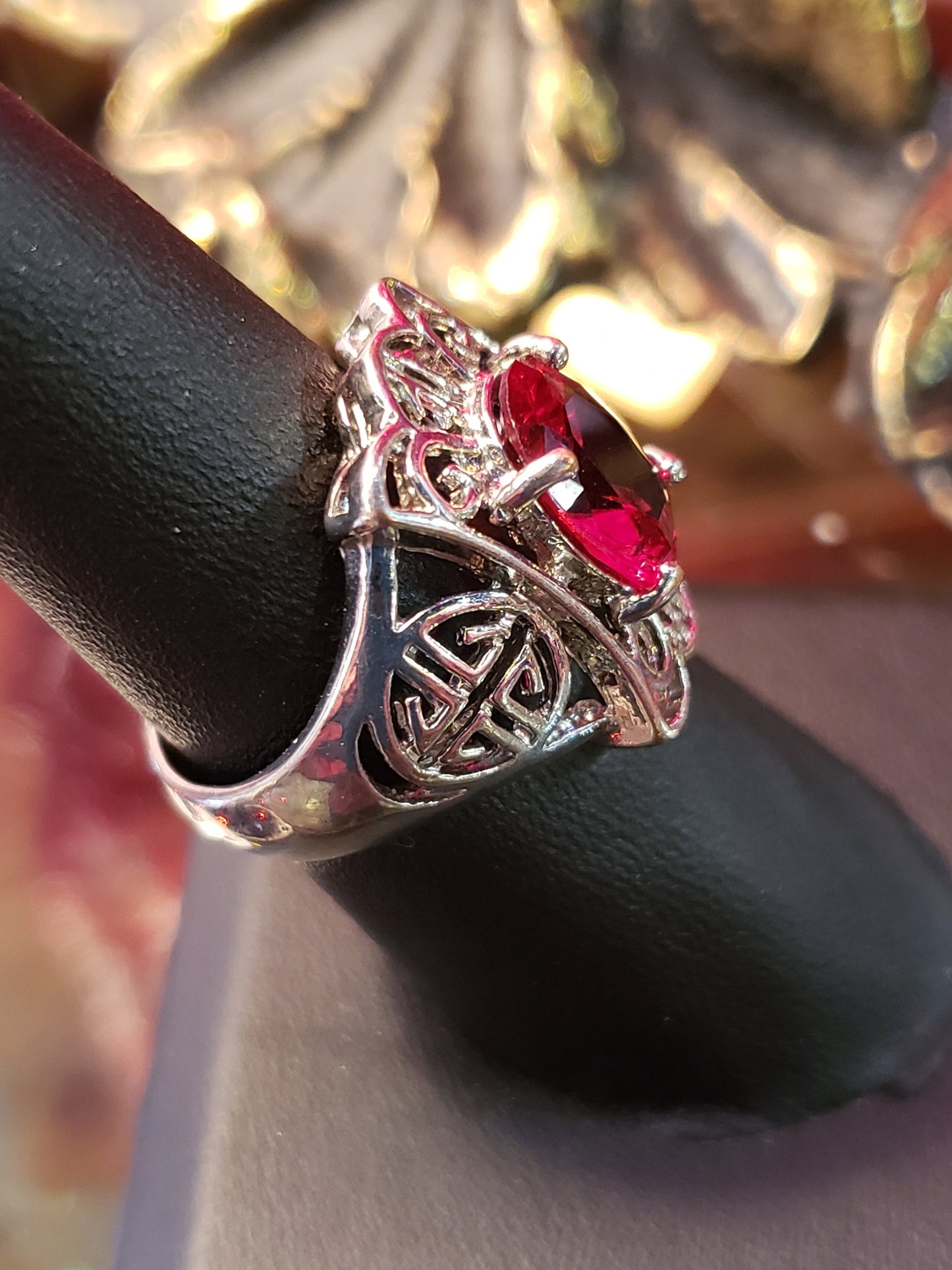 .925 Filigree and red stone ring size 7