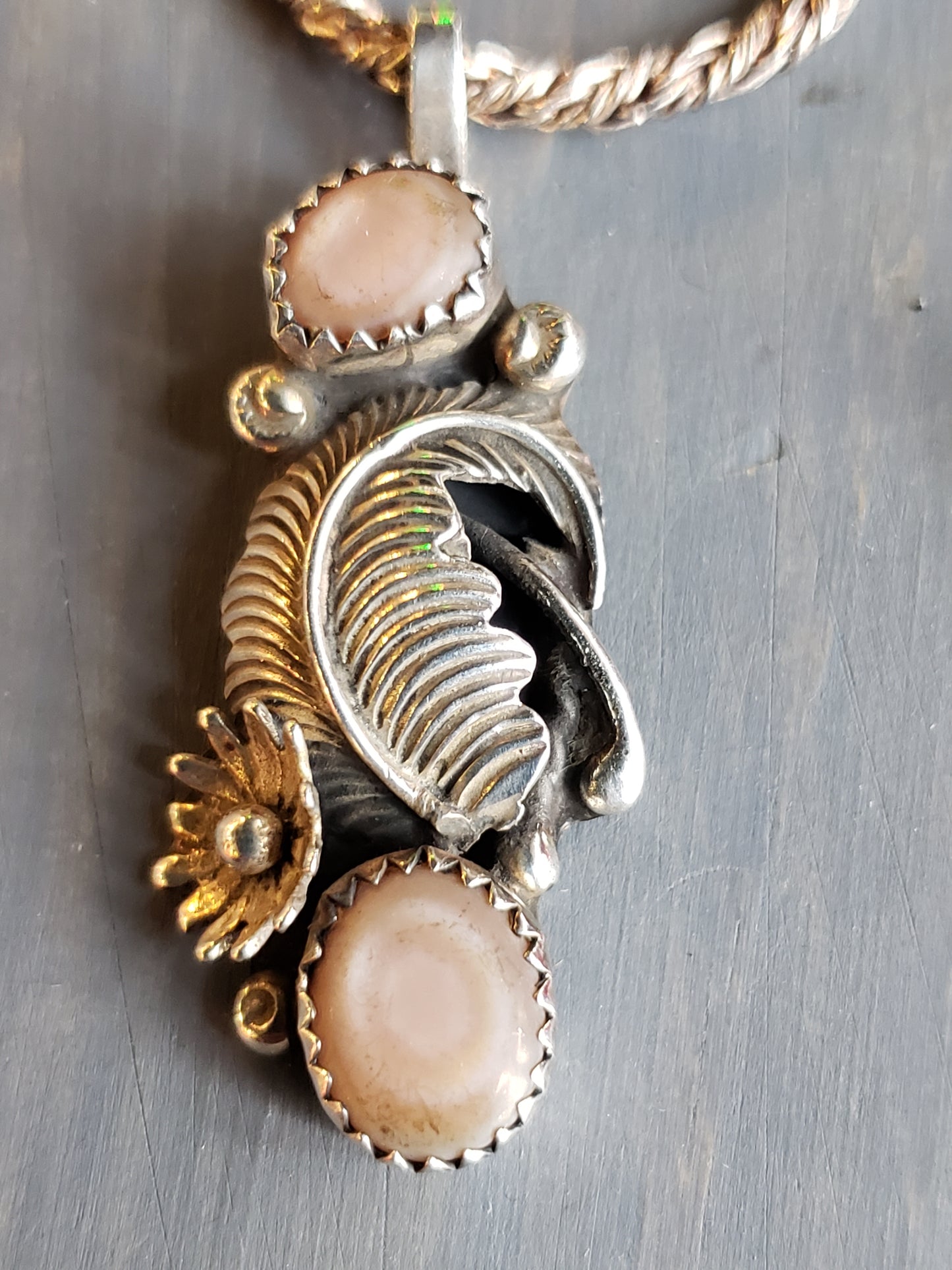 .925 Sterling Mother of Pearl ring and necklace set