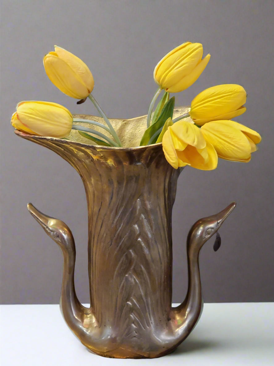Brass Double Swan vase