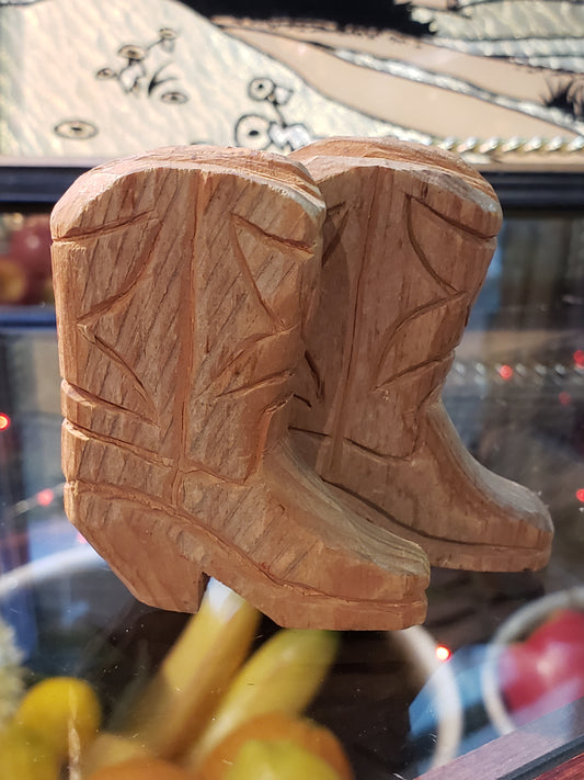 Carved Wooden Cowboy Boots