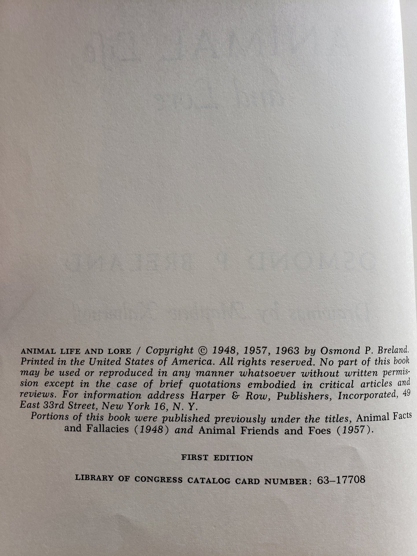 Animal Life and Lore by Osmond P. Breland (1963)