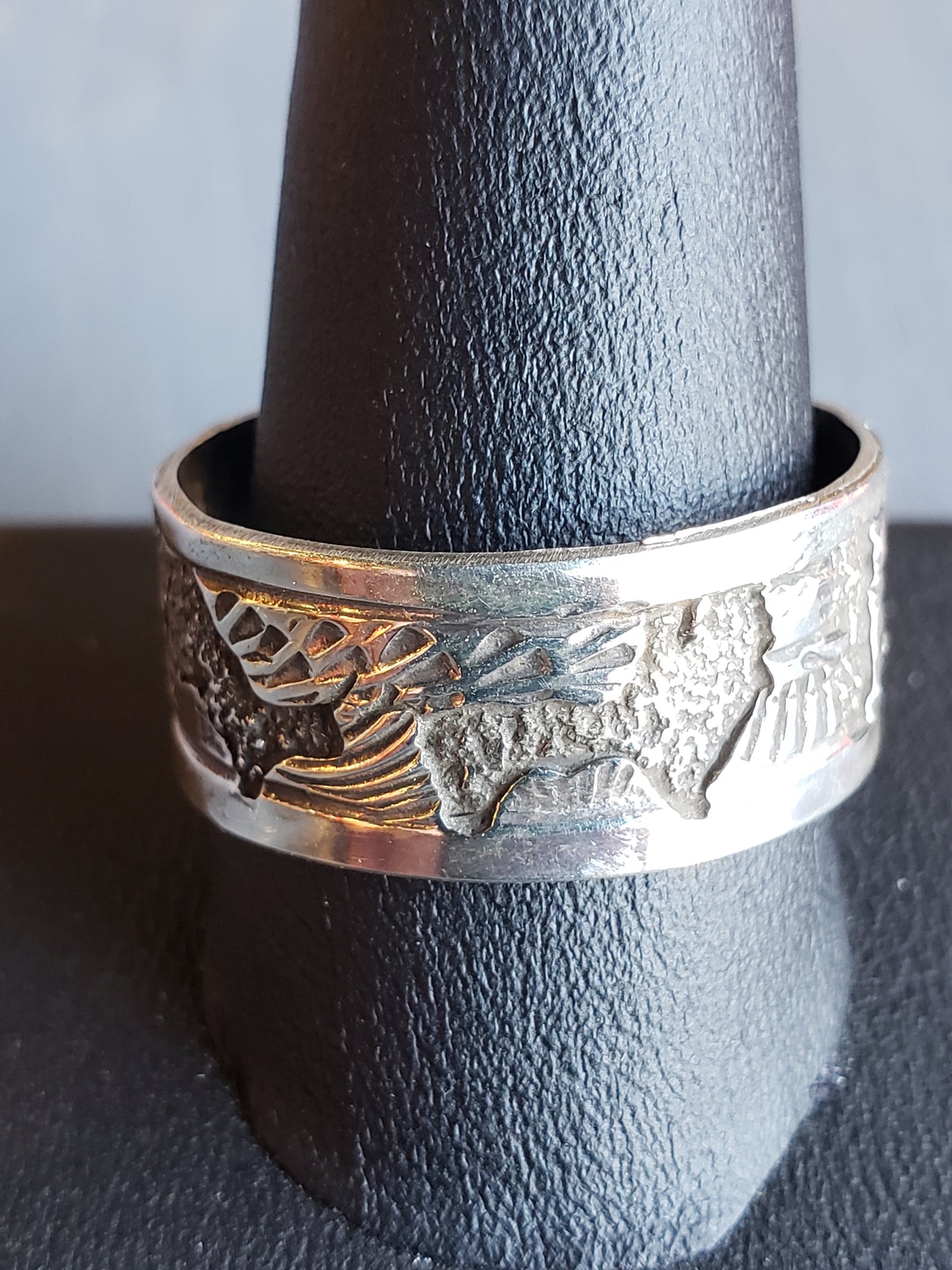 Sterling Navajo Storyteller Ring Size 12