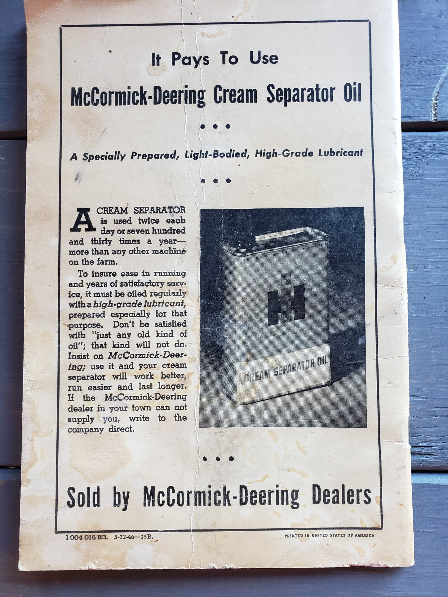 McCormick-Deering Cream Separators Owner's Manual (1946)