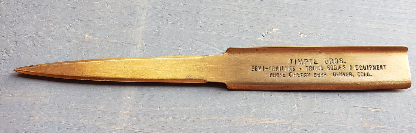 Timpte Bros. metal ad letter opener VINTAGE