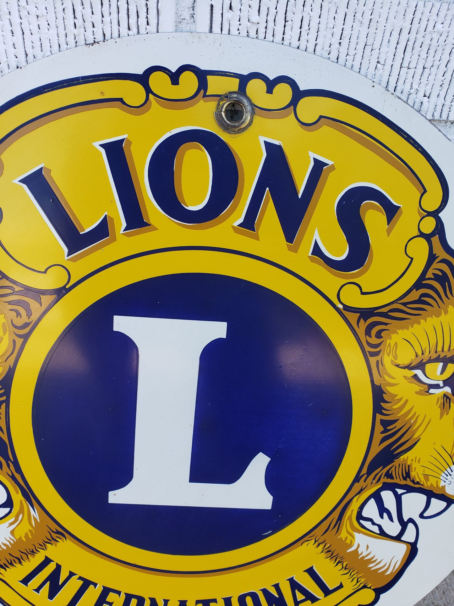 Vintage Lions Club porcelain sign
