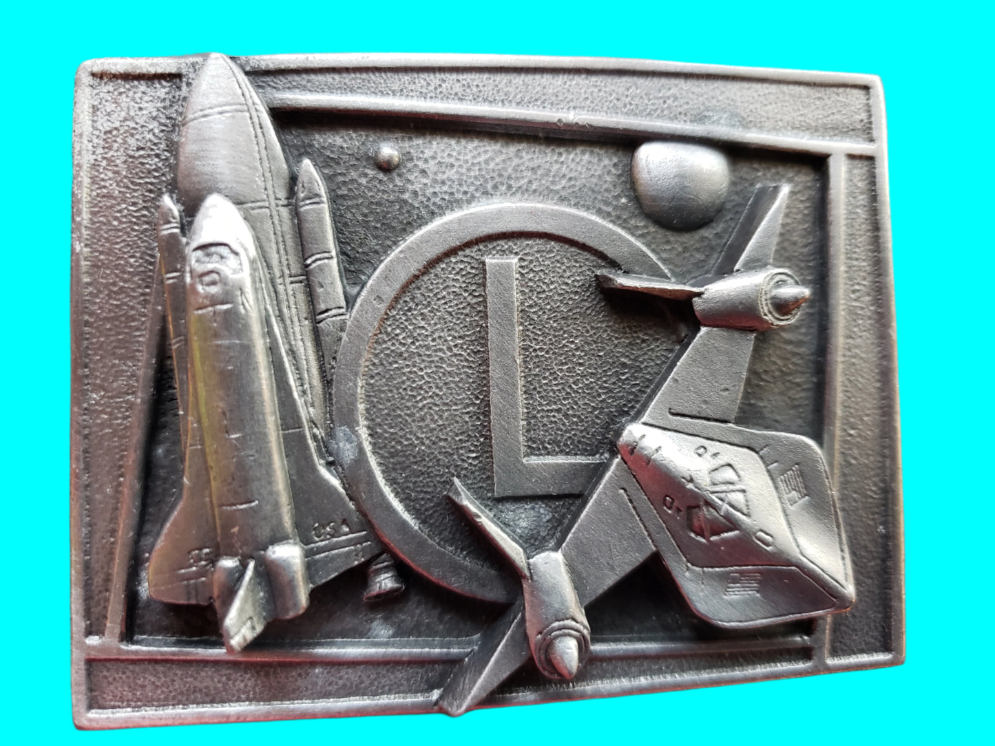 NASA Challenger shuttle and satellite belt buckle
