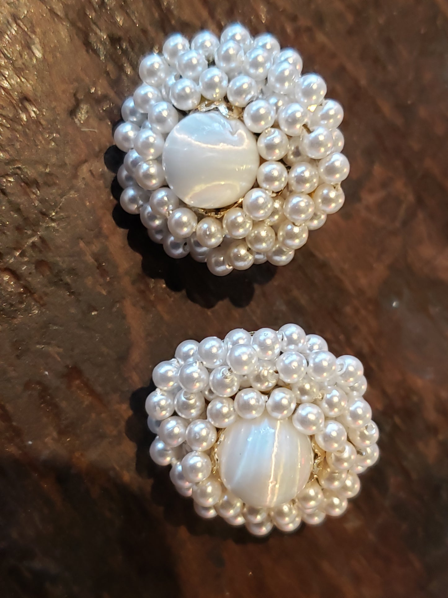 Vintage White Beaded Clip Earrings and Necklace set