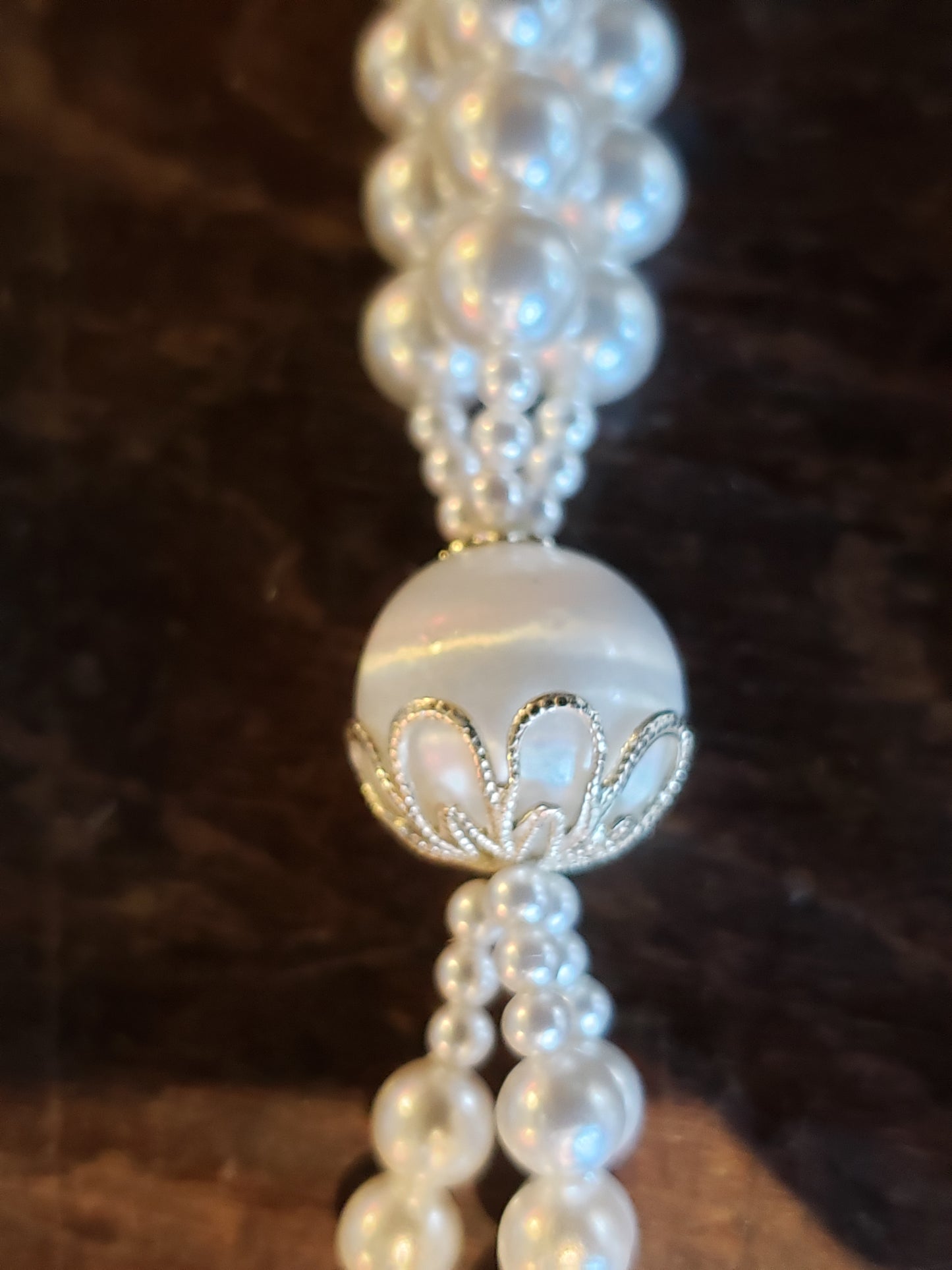 Vintage White Beaded Clip Earrings and Necklace set