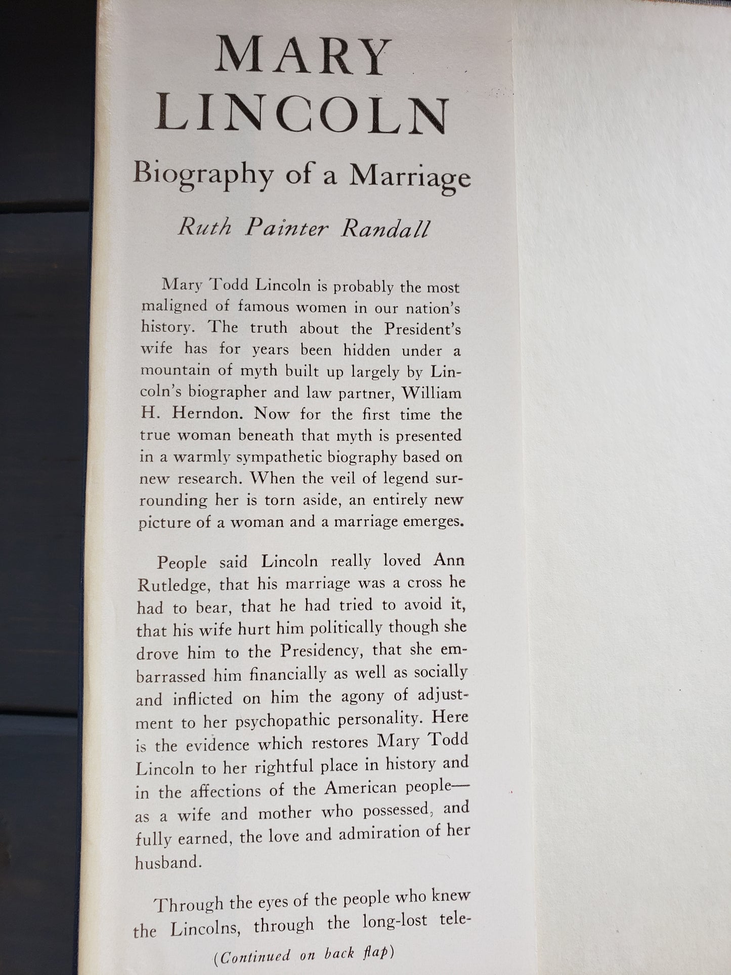 Mary Lincoln Biography of a Marriage 1953