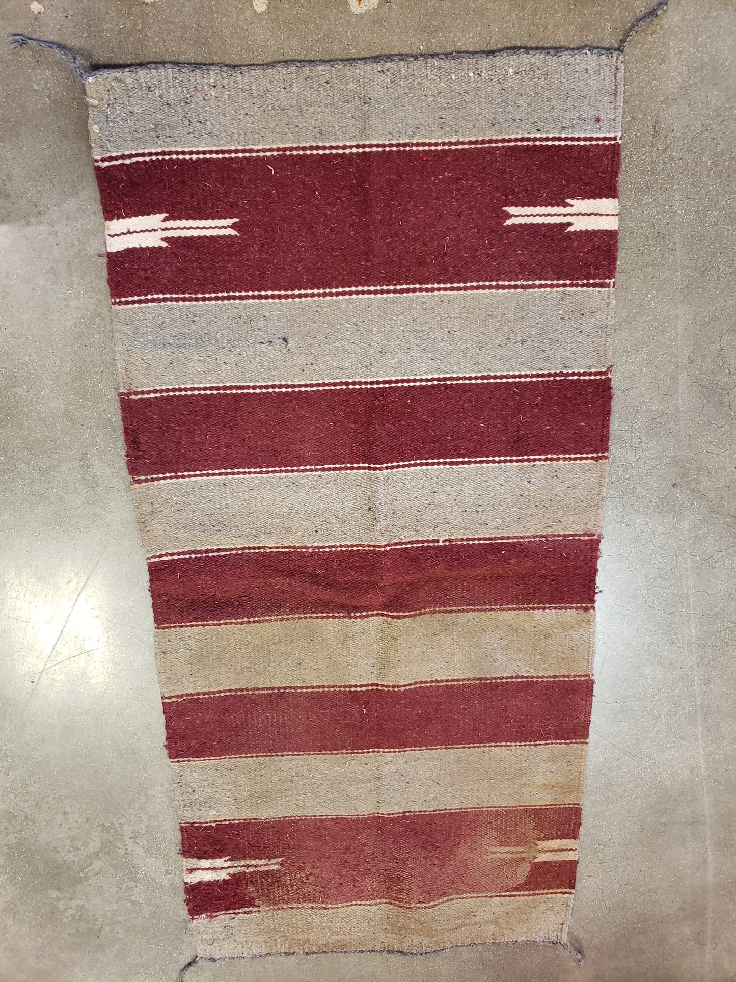 Vintage Saddle Blanket in Grey Maroon and White